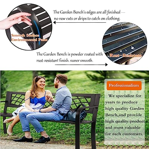 BestShop Patio Bench - Outdoor Metal Garden Bench with Armrests, 480lbs, Cast Iron, Sturdy Steel Frame, Black