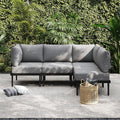Sundale Outdoor 4 Pieces Patio Furniture Set, Metal Sectional Sofa Patio Conversation Set with 6 Inch Cushions, Modern Patio Corner Couch for Balcony, Porch, Sunroom (Grey/Dark Grey)