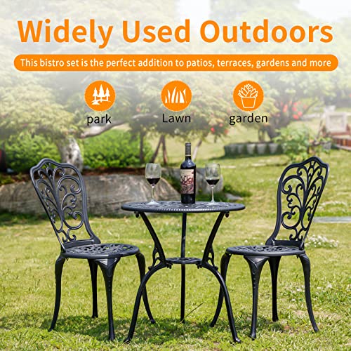 Withniture Patio Bistro Set 3 Piece Outdoor,Cast Aluminum Outdoor Bistro Table and Chair Set of 2 with 1.97" Umbrella Hole,All Weather Bistro Table Set for Front Porch Set(Butterfly Black)