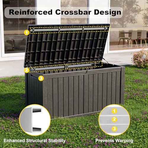 MAIUSCOLI 150 Gallon Waterproof Outdoor Storage Box,Resin Deck Box,Lockable Outside Storage Box Container for Patio Furniure,Garden,Tools (150 Gallon,Black)