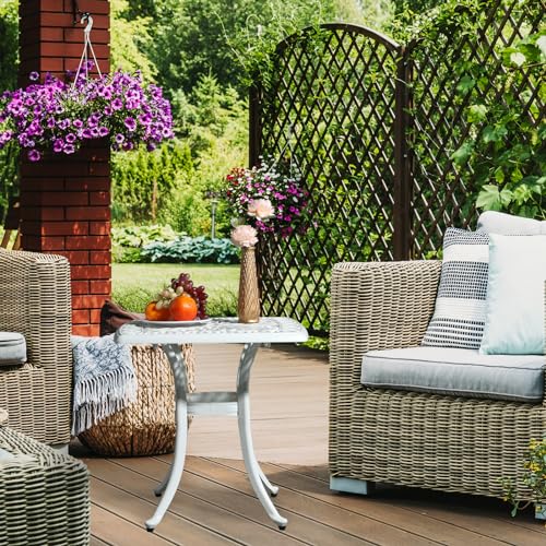VINGLI 21" Cast Aluminum All Weather Round Patio Coffee Table Porch Bistro End Table (White)