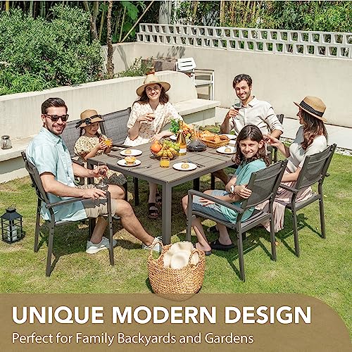 Devoko Patio Dining Set 7 Piece Outdoor Furniture with Rectangular Table and 6 Stackable Chairs Family Conversation Set for Garden Backyard Deck (Grey)