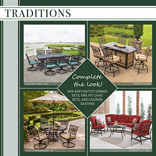 Hanover Traditions 5-Piece Outdoor Dining Set in Red with Four Swivel Chairs and a 56 In. Cast-top Table, Patio Dining Set for 4 for Backyard, Deck, Porch, Patio
