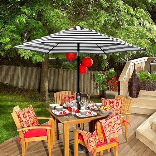Blissun 7.5 ft Patio Umbrella, Yard Umbrella, Outdoor Market Umbrella with Push Button Tilt Crank (Black&White)