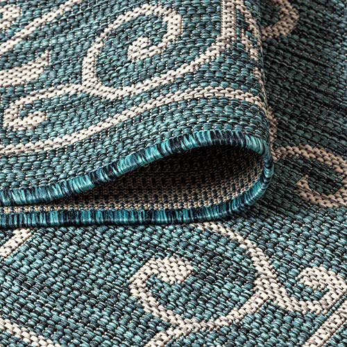 JONATHAN Y Vintage Filigree Indoor Outdoor Area Rug 8X10 Teal/Gray, Charleston Textured Weave for Backyard, Patio, Porch, Easy-Cleaning, High Traffic, Pet-Friendly, Non-Shedding (SMB106F-8)