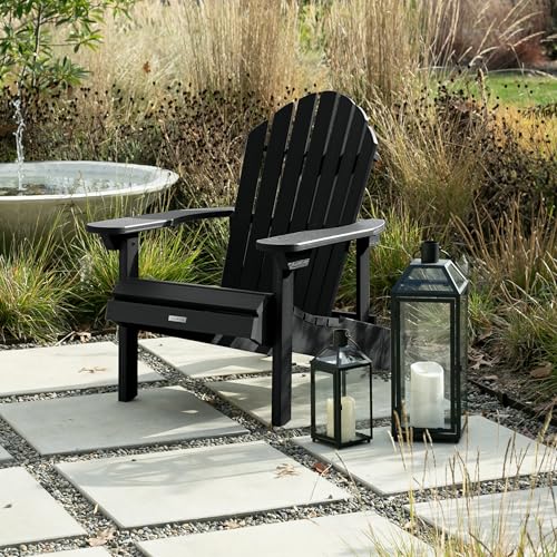 highwood Hamilton Made in the USA Folding and Reclining Adirondack Chair, Adult Size, Black