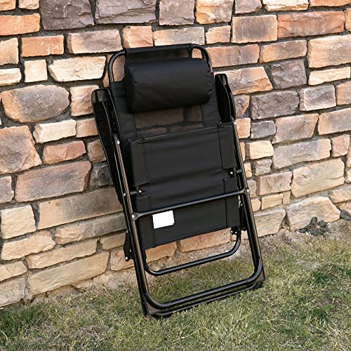 Outsunny Folding Patio Dining Chairs Set of 2, Outdoor Deck Chair with Adjustable Sling Back, Camping Chair with Removable Headrest for Garden, Backyard, Lawn, Black