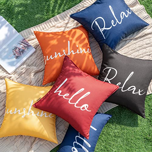 MIULEE Outdoor Waterproof Throw Pillow Covers Set of 2 Spring Hello Sunshine Decorative Outdoor Square Pillowcases for Chair Patio Garden Couch Tent Balcony Sofa Summer Yellow 18x18 Inch