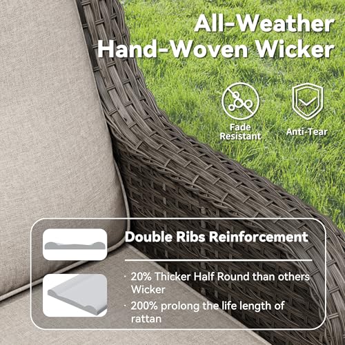 Gardenbee Wicker Patio Loveseat, 2 Seat Outdoor Couch with Thickened Olefin Cushions, High Back and Deep Seating, Hand-Woven PE Rattan for Porch, Deck, Balcony