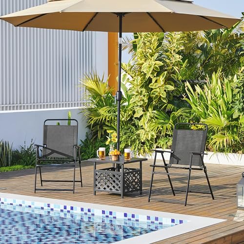 Yaheetech Outdoor Folding Patio Chairs Set of 4, Portable Outdoor Folding Chairs for Outside, Lawn, Garden and Porch with Metal Frame, Armrests, Stackable, Foldable and Portable Design, Black
