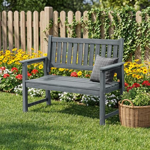 ACUEL Outdoor Bench, 2-Person Garden Bench, Poly Lumber Patio Bench for Outdoors, Porch, and Park (Dark Grey)