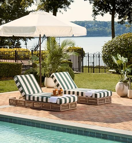 SAFAVIEH Outdoor - Gillian Chaise Lounge Chair - Heather Tan & Hunter Green Stripe - Steel and Woven Rope - Adjustable 5-Position Backrest - Ideal for Patio, Deck, Poolside, Backyard (PAT7527H)
