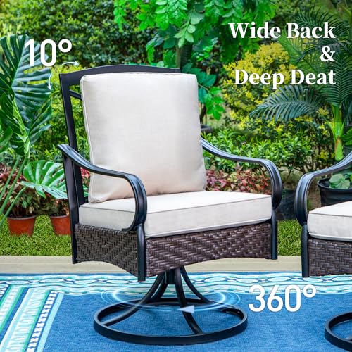 SUNSHINE VALLEY 7 Piece Patio Dining Sets for 6, Outdoor Table and Chairs with Cushioned Wicker Swivel & Leg Patio Dining Chairs & Wood-Like Dining Table, Outdoor Dining Sets for Lawn Garden Backyard