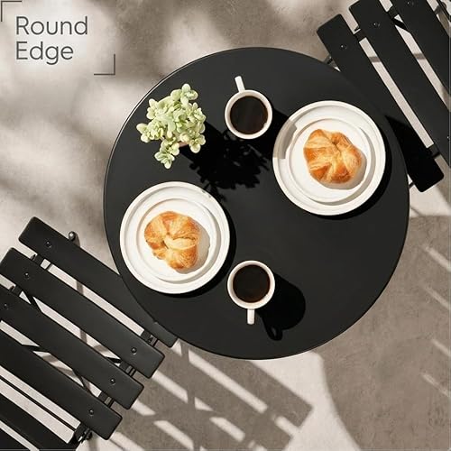 wildformers Outdoor Compact Folding Bistro Table and Chairs Set of 2, No Assembly Steel Patio Furniture for Small Balcony Yard, Black
