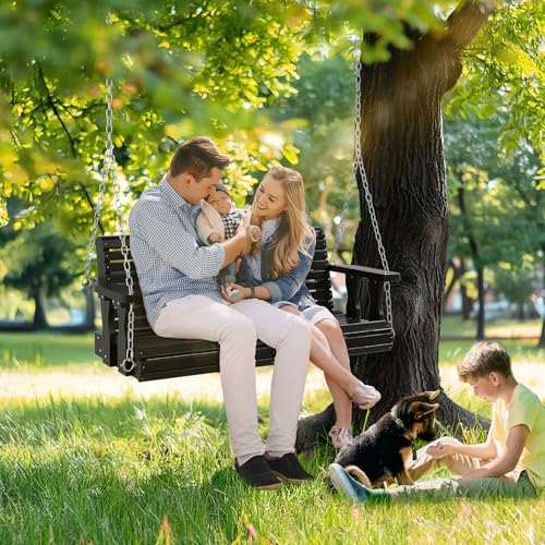 VINGLI Upgraded Patio Wooden Porch Swing for Courtyard & Garden, Heavy Duty 880 LBS Swing Chair Bench with Hanging Chains for Outdoors (Black, 4 FT)