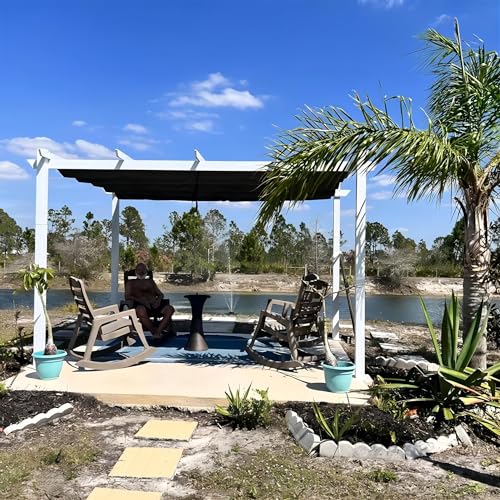 PURPLE LEAF 10' x 13' Outdoor Retractable Pergola Heavy-Duty Aluminum White Pergola with Sun Shade Canopy Patio Modern Shelter for Garden Yard Deck Grape Trellis, Grey