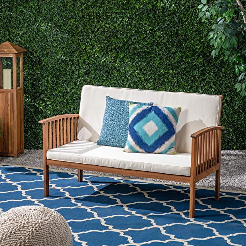 Christopher Knight Home Grace Outdoor Acacia Wood Loveseat, Brown Patina Finish and Cream
