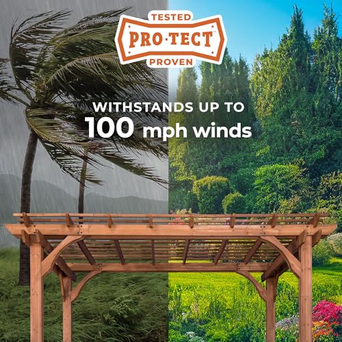 Backyard Discovery Beaumont 16' x 12' Traditional Cedar Wood Pergola Kit with Trellis Roof, All-Season Durability, High-Wind Rating, PowerPort, Shade for Outdoor Patio, Deck, Garden, and Entertaining