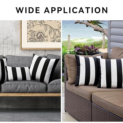 WESTERN HOME WH Pack of 2 Decorative Outdoor Waterproof Striped Throw Pillow Covers Polyester Garden Modern Farmhouse Striped Cushion Cases for Patio Tent Balcony Couch Sofa 18x18 inch Black
