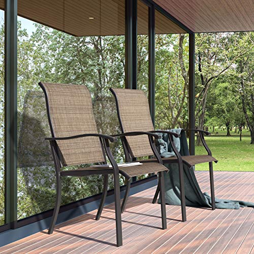 NUU GARDEN 4 Piece Outdoor Patio Dining Chairs, Textilene Dining Chairs with High Back, Patio Furniture Chairs with Armrest, Iron Frame for Lawn Garden Backyard Deck, Black and Brown