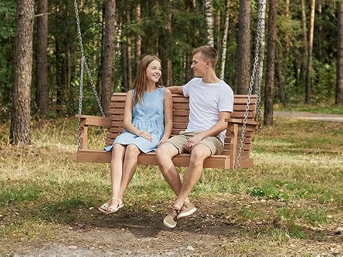 Psilvam HDPE Porch Swing, 2 Seat Hanging Porch Swing Outdoor, 660LBS Weight Capacity Patio Swing, Waterproof and Rot-Resistant, Swing Bench for Outside, Garden, Porche and Parks (Teak)