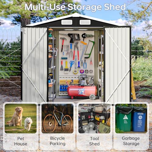 Breezestival 6x4FT Outdoor Storage Shed, Metal Garden Tool Shed with Sloping Roof & Lockable Door for Patio Lawn Backyard (Black, 6x4FT)
