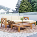 YSWH 5-Piece Patio Acacia Wood Outdoor Furniture Sectional Conversation Sets Sofa Set with Slatted Tabletop Tea Table and X-Back Wood Frame, Removable Cushions