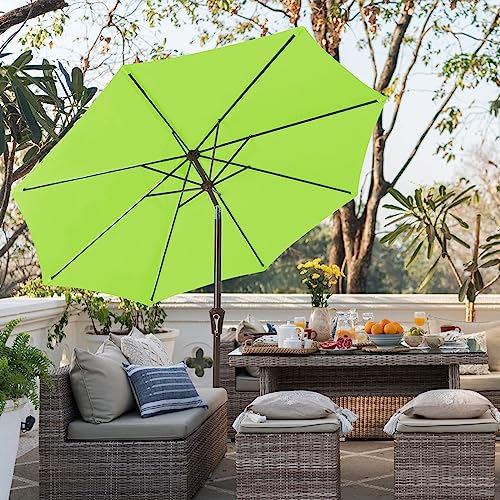 JEAREY 9FT Outdoor Patio Umbrella Outdoor Table Umbrella with Push Button Tilt and Crank, Market Umbrella 8 Sturdy Ribs UV Protection Waterproof for Garden, Deck, Backyard, Pool (Apple Green)