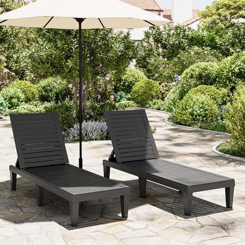 Outdoor Chaise Lounge Chair Set of 2,Lightweight Patio Chairs,Waterproof Lawn Chairs Lounge Outdoor,5-Positions Adjustable Pool Lounge Chair for Garden Beach Patio Poolside and Deck,Striped Black