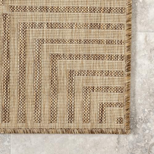 Nuloom Asha Light Brown/Ivory, 8' x 10', Casual, Striped Border, Soft and Cozy, High Traffic, Stain Resistant, Easy Clean, Durable Area Rug for Indoor/Outdoor Patio, Deck, Porch, Garden, Courtyard