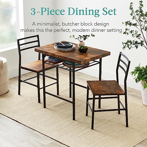 Best Choice Products 3-Piece Modern Dining Set, Space Saving Dinette for Kitchen, Dining Room, Small Space w/Steel Frame, Built-in Storage Rack - Medium Brown/Black