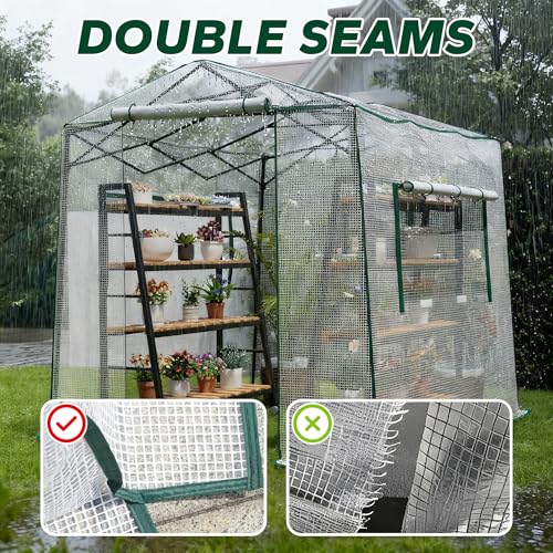 8.7x6.6x7 ft Walk-in Greenhouse, Portable Plant Hot House with Zipper Windows & Doors, Heavy-Duty PE Cover & Steel Frame, for Garden, Backyard
