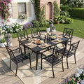 SAILARY 7 Pieces Patio Dining Set for 6, Large 60" Outdoor Metal Table with Universa Umbrella Hole & Stackable Iron Chairs, Patio Furniture Set for Deck, Backyard, Yard, Porch