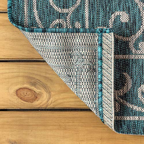 JONATHAN Y Vintage Filigree Indoor Outdoor Area Rug 8X10 Teal/Gray, Charleston Textured Weave for Backyard, Patio, Porch, Easy-Cleaning, High Traffic, Pet-Friendly, Non-Shedding (SMB106F-8)