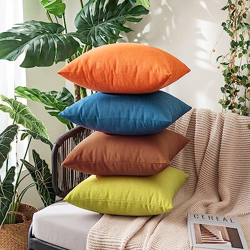 MIULEE Pack of 2 Decorative Outdoor Solid Waterproof Throw Pillow Covers Faux Linen Garden Farmhouse Cushion Cases for Summer Patio Tent Balcony Couch Sofa 18x18 Inch Orange