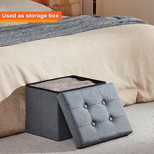 ALASDO Storage Ottoman Footrest Stool Small Ottoman with Storage Foldable Ottomans Foot Rest Footstool Bench for Living Room 17x13x13inches Grey