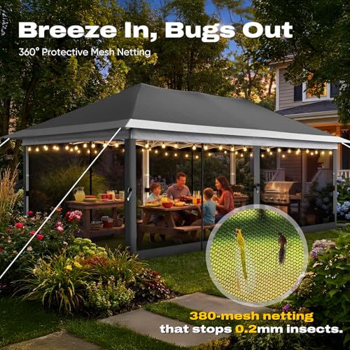 Quictent 10x20FT Pop up Gazebo Canopy Tent, One Person Set up Portable Instant Folding Shelter, Outdoor Canopy Tent with Extra Shade for Backyard, Patio, Party