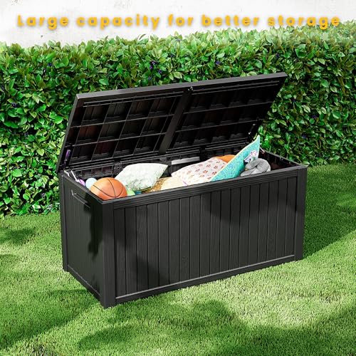 Decksplore Outdoor Storage Box Waterproof, 200 Gallon Lockable Resin Large Deck Box, Patio Storage Bin for Pool Accessories Cushion Furniture, Garden Tools, UV-Resistant Outside Delivery, Black