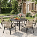 MIXPATIO 7 Pieces Round Outdoor Dining Set for 6, Patio Dining Set Wicker Rattan Chairs with Soft Cushion and 54" Round Table with Umbrella Hole, Round Patio Table and Chairs for Backyard Porch