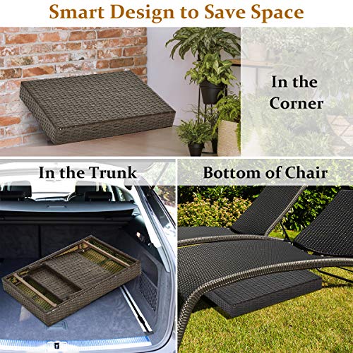 Tangkula Outdoor Folding Wicker Table, Heavy Duty Rattan Foldable Standing Coffee Side Table, for Patio Poolside Lawn Garden Balcony
