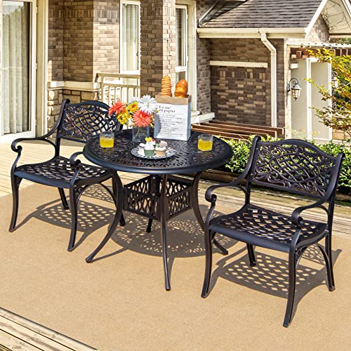 Tangkula 2 Pieces Outdoor Dining Chairs, All-Weather Cast Aluminum Chairs with Armrests and Curved Seats, Patio Arm Chairs for Garden, Poolside, Backyard