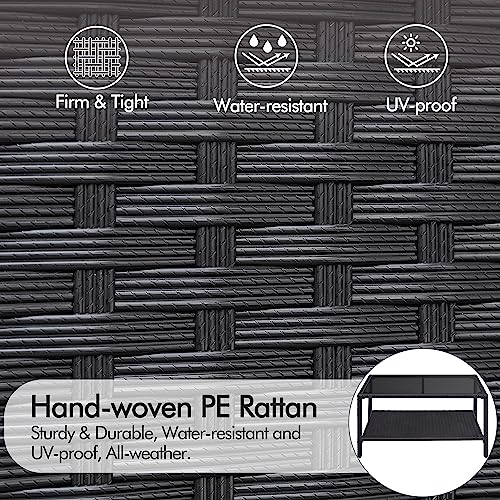 Yaheetech Outdoor Wicker Coffee Side Table, All-Weather Rattan Patio Storage Furniture with Tempered Glass Top for Garden, Black