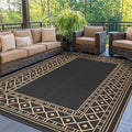 GENIMO Outdoor Rug Waterproof 8'x10' for Patio, Foldable Reversible Plastic Straw Carpet for Travel Trailers, Outside Area Mat for Rv, Deck, Picnic, Porch, Camper, Balcony, Beach, Black & Brown
