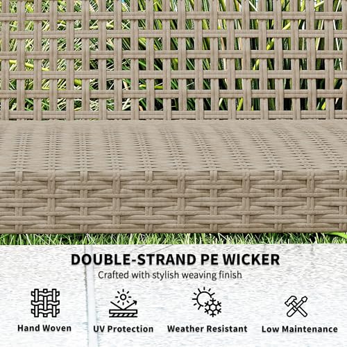 Outsunny Wicker Outdoor Couch, 3-Seat Rattan Outdoor Patio Sofa, 1000 lbs. Capacity, Acacia Wood Patio Furniture Couch with Steel Seat and Armrests for Backyard, Porch, Teak