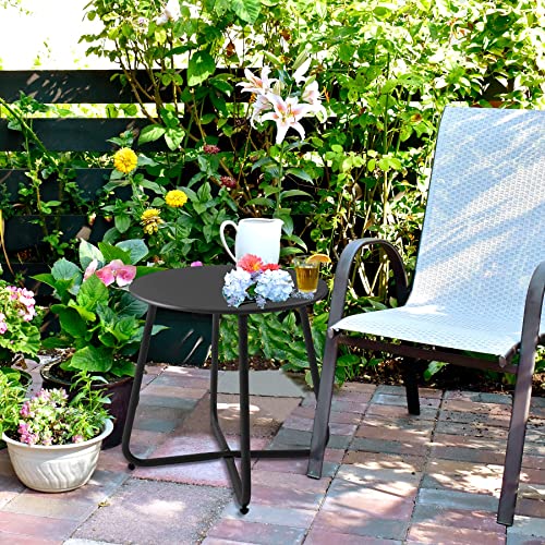 Meluvici Patio Small Side Table Waterproof Round Metal Steel Weather Resistant Portable Outdoor and Indoor End Table for Garden Balcony Yard, Black