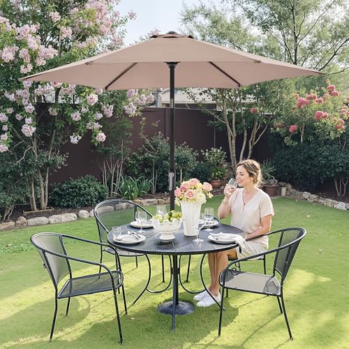 OLIXIS 7.5ft Patio Umbrella with Tilt and Crank Button & 6 Sturdy Ribs Waterproof, 7.5 Feet Patio Table Umbrella Sun Shade for Poolside, Terrace, Beach and Outdoor Restaurant, Khaki