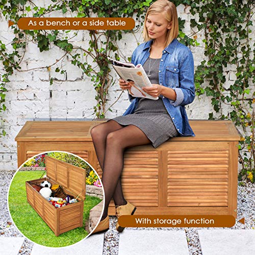 DREAMADE 47 Gallon Acacia Wood Deck Box, Patio Storage Bench with Large Capacity, Supports 355 lbs, Outdoor Storage Box for Garden Backyard Patio Porch Seating, Natural