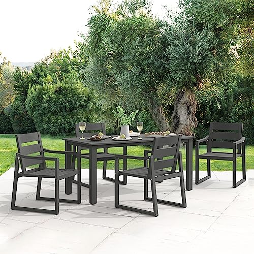 Cozyman Patio Table and Chairs Set, HDPS Outdoor Dining Set for 6, Patio Furniture for Deck, Poolside, and Backyard, Dark Gray
