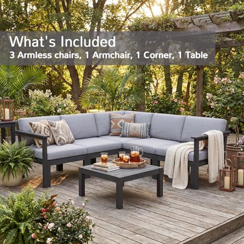 Stoog 6-Piece Patio Sectional Sofa Set, Modular Outdoor Furniture Set - All-Weather Waterproof HIPS Frame & Quick-Dry Olefin Cushions, Black
