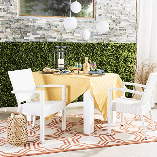 SAFAVIEH Outdoor - Kelda Set of 2 White Faux Wicker Arm Chairs, Stackable Patio Dining Chairs with Aluminum Frame, Fully Assembled Outdoor Seating (PAT4004D-SET2)